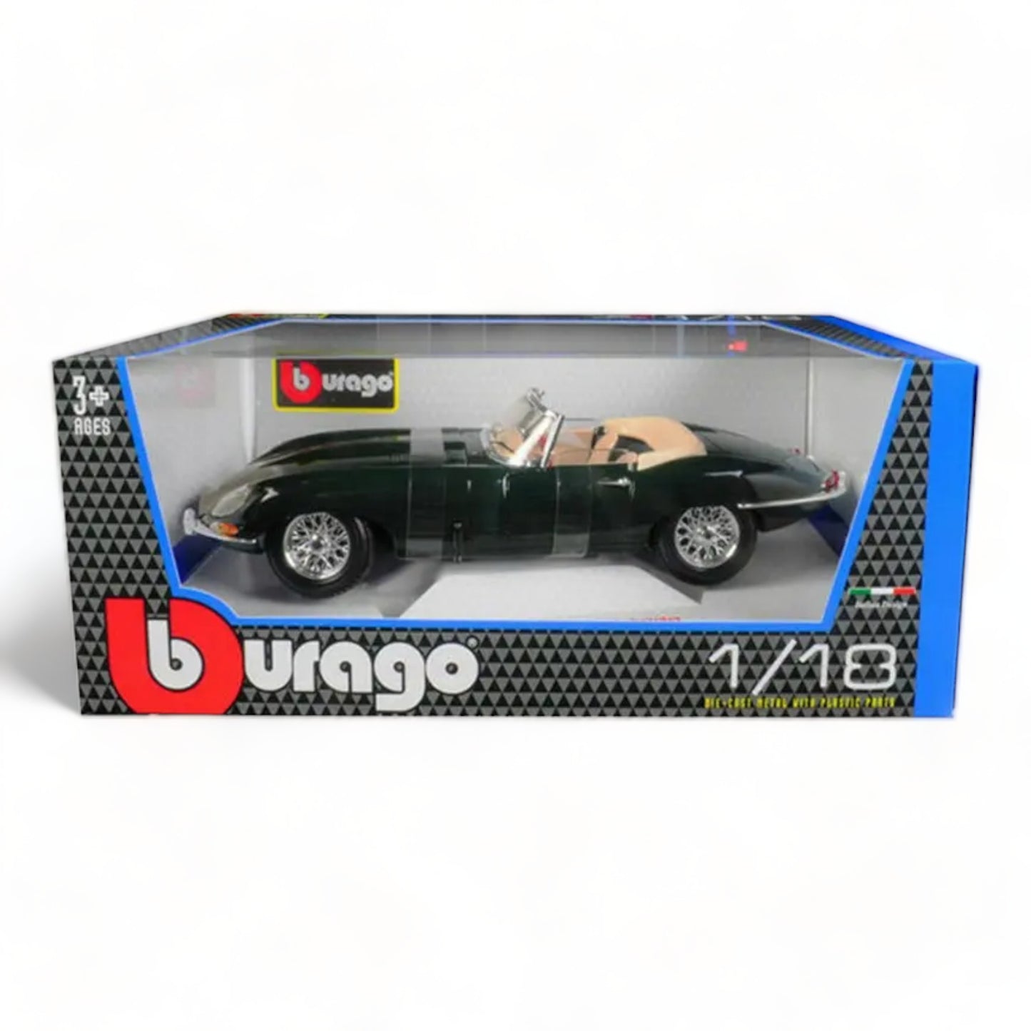 1/18 Diecast Car 1961 Jaguar E Type Convertible Green Bburago Scale Model Car