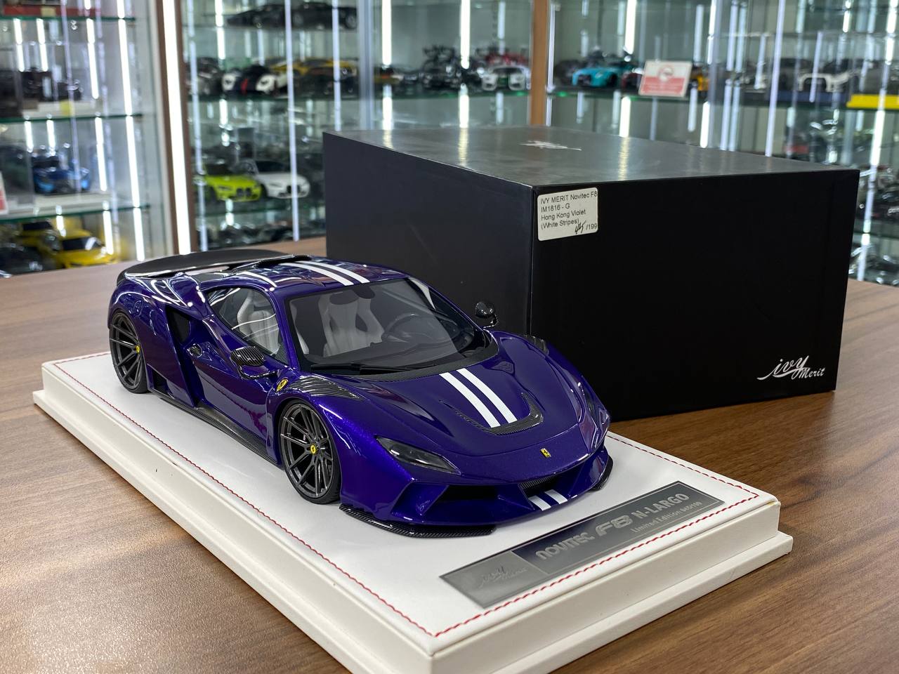 🚨1/18 Resin Ferrari F8 N-Largo Novitec – Hong Kong Violet / White Stripes - Limited 199 pcs