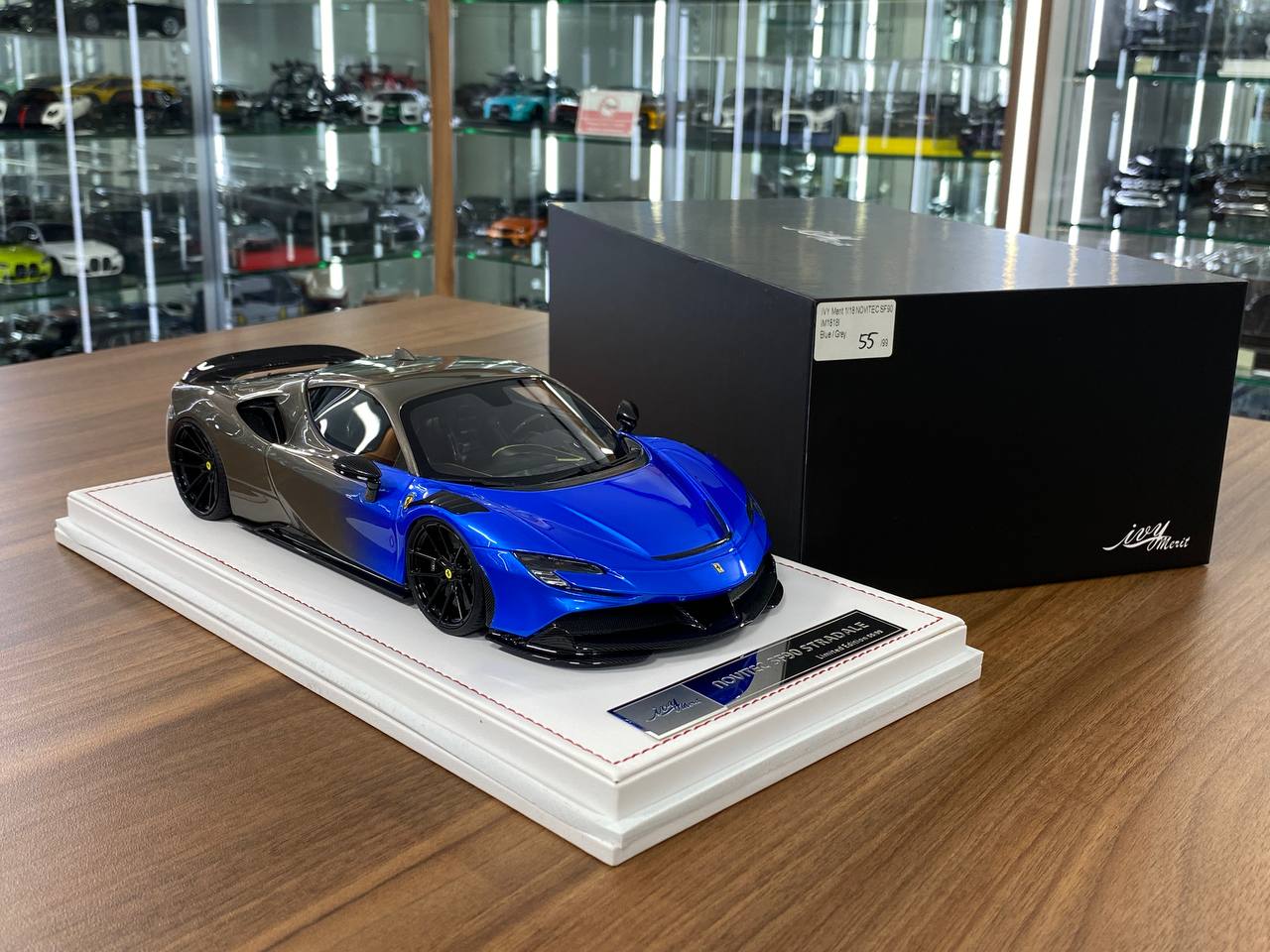 1:18 Resin Model Ferrari SF90 Stradale – Blue/Grey | IVY Merit Models (Limited 99 pcs – Dubai Collectors)