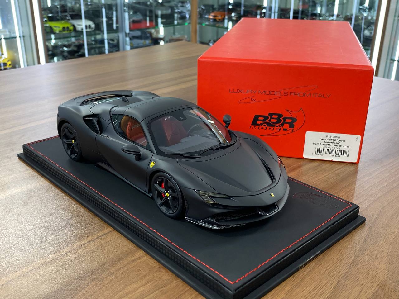 1:18 Resin Model BBR Collection Model Ferrari SF90 Spider Closed Roof – Matt Black / Matt Black Rim (Limited 40 pcs – Dubai Collectors)