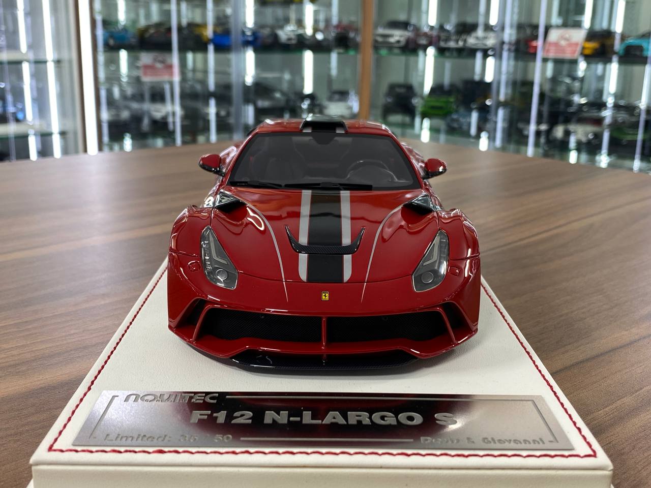 1/18 Resin Ferrari F12 N-Largo S – Davis & Giovanni Rosso Corsa with Black/Silver Stripe Limited 50 pcs