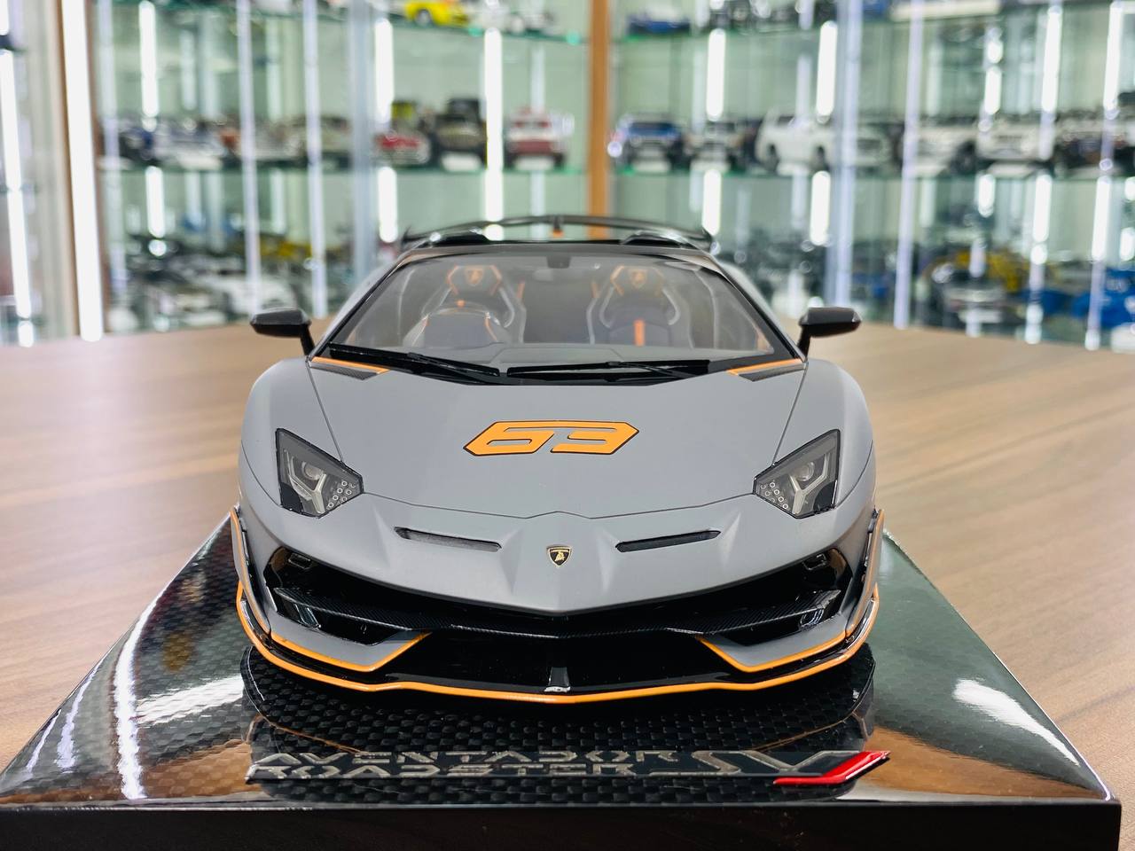 1/18 Resin Model - MR Collection Lamborghini Aventador Roadster SVJ #63 in Matt Grey/Orange, 01/01 Limited Edition