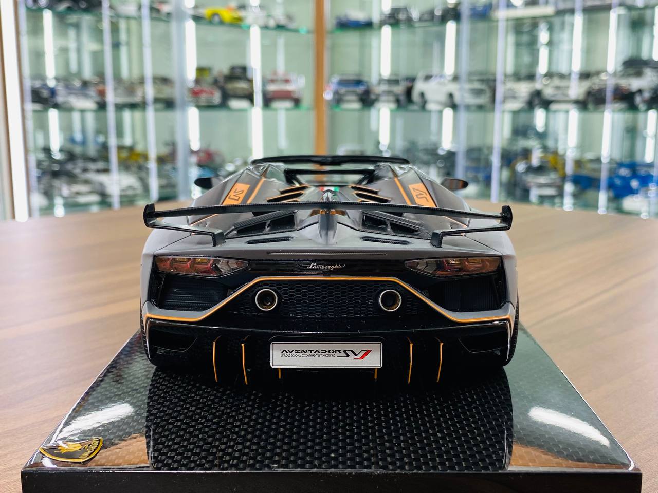 1/18 Resin Model - MR Collection Lamborghini Aventador Roadster SVJ #63 in Matt Grey/Orange, 01/01 Limited Edition