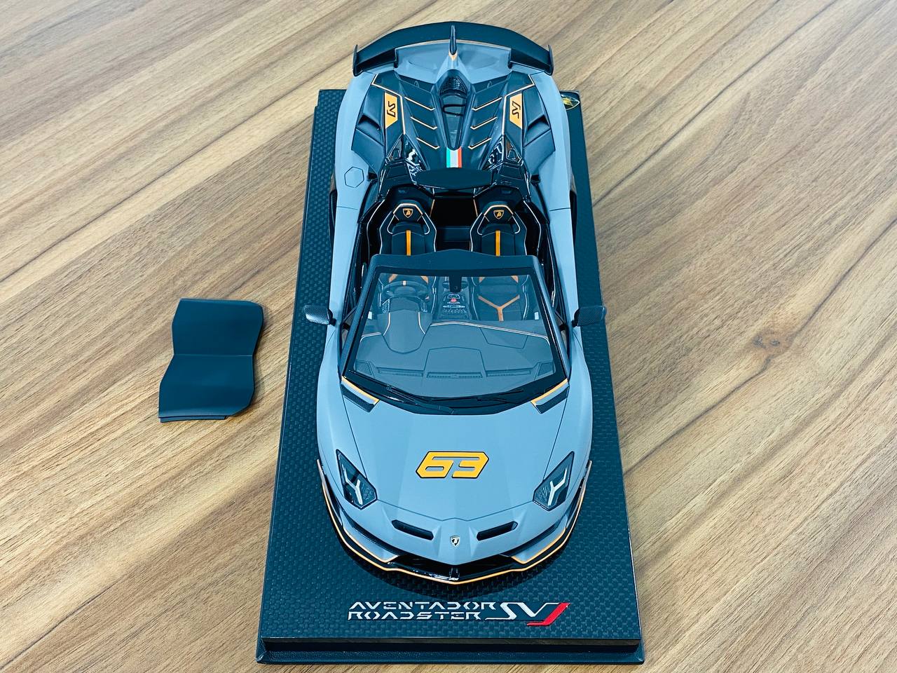 1/18 Resin Model - MR Collection Lamborghini Aventador Roadster SVJ #63 in Matt Grey/Orange, 01/01 Limited Edition