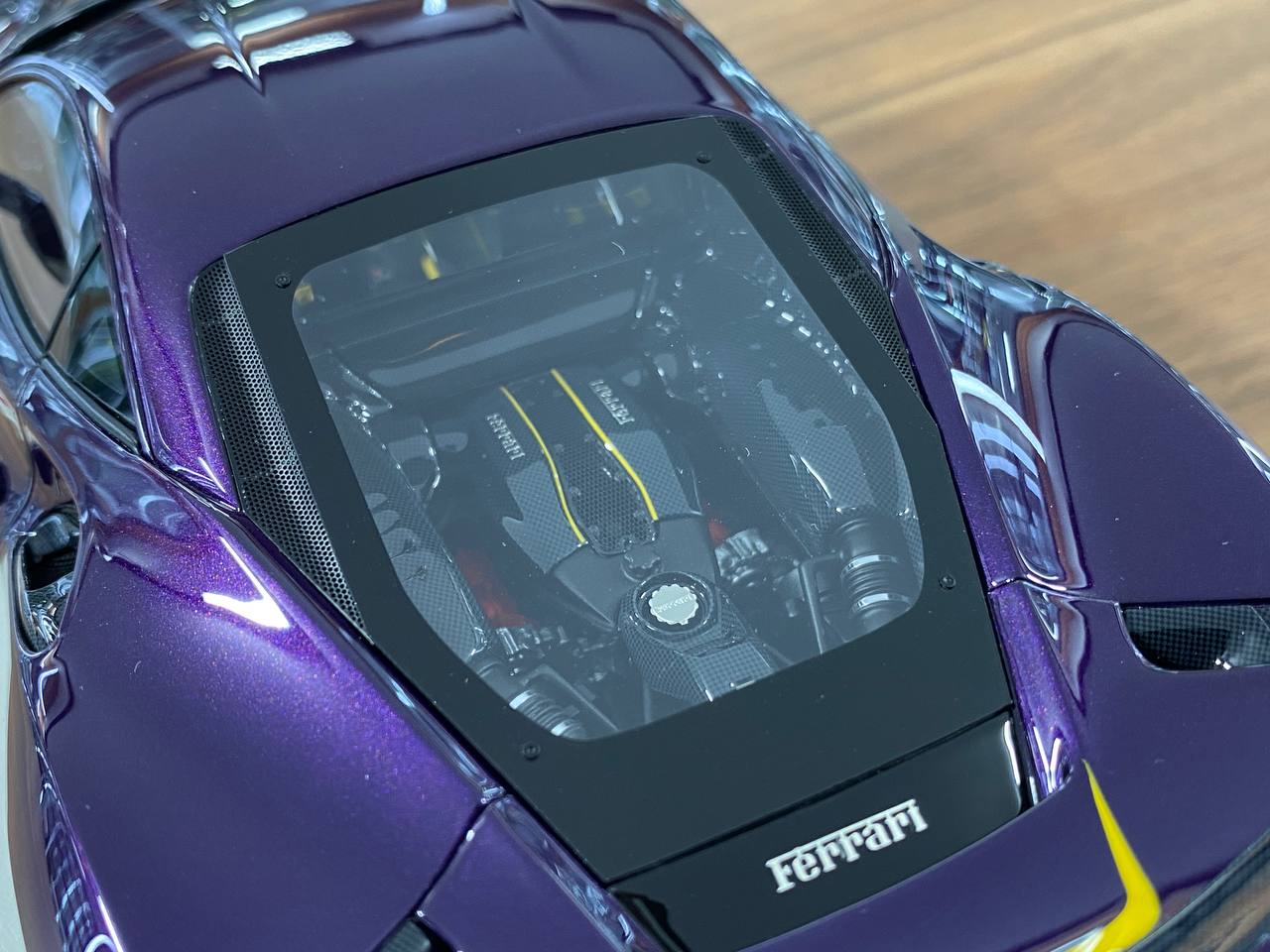 1/18 Resin Ferrari 488 PISTA novitec by Davis & Giovanni in Vietallic purple, yellow stripes Limited- 30 pcs