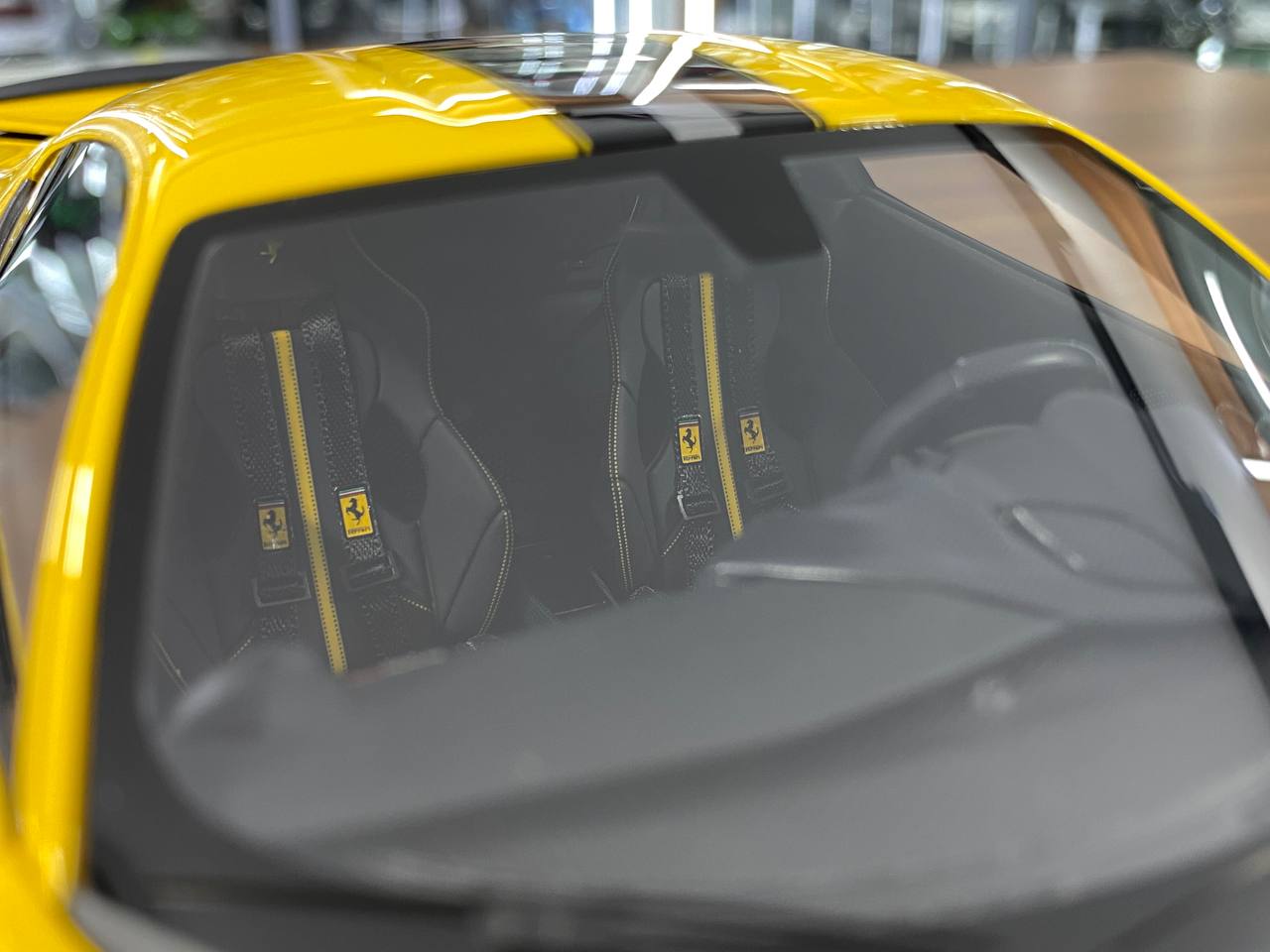 1/18 Resin Ferrari 488 PISTA Novitec by Davis & Giovanni in Giallo Modena, silver/black stripe Limited- 30 pcs