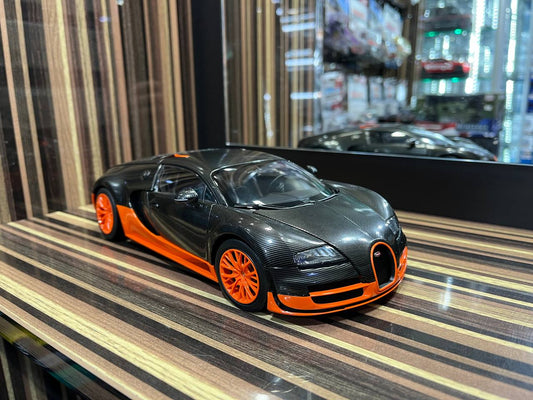AutoArt Bugatti Veyron 16.4 Super Sport - 1/18 Diecast Model,Black Carbon/Orange- sold in Dturman.com Dubai UAE.