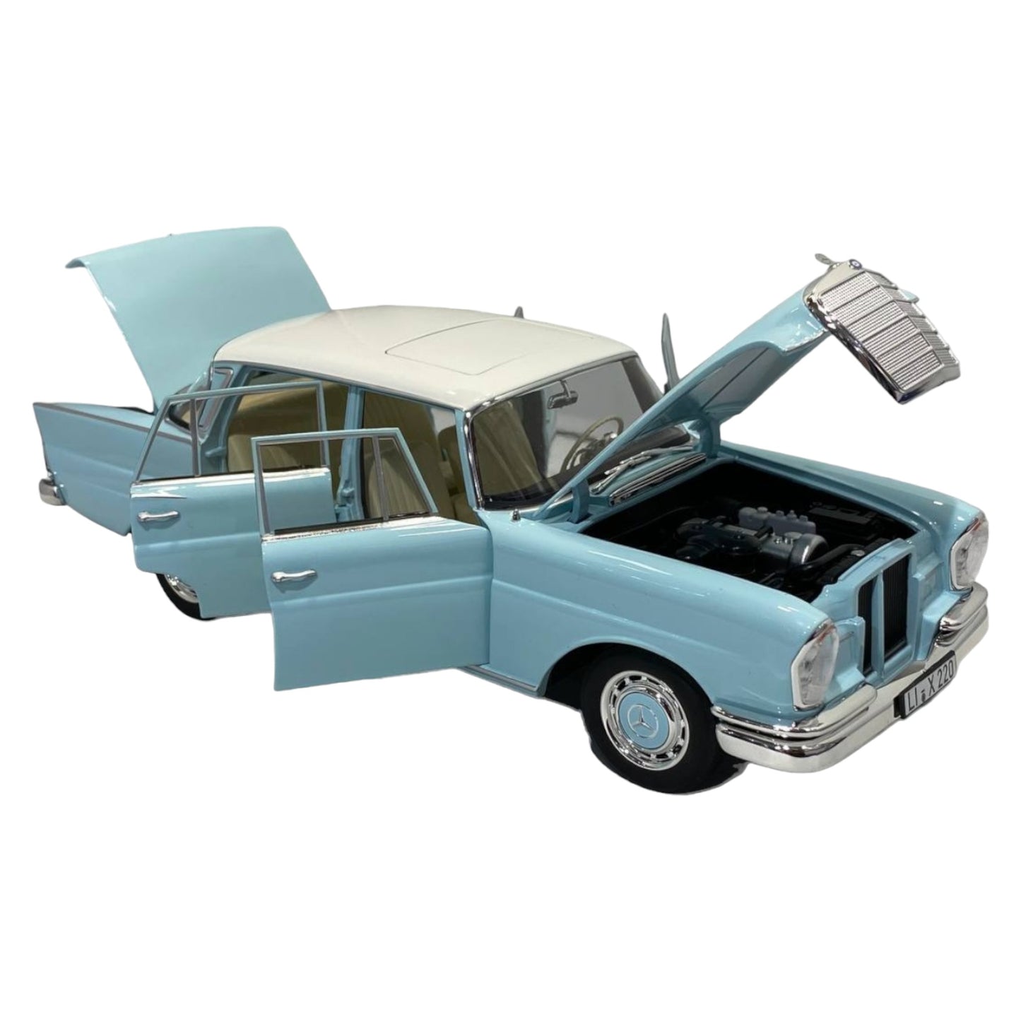 1/18 Diecast Norev Mercedes-Benz 220 S Light Blue 1965 Scale Model Car|Sold in Dturman.com Dubai UAE.