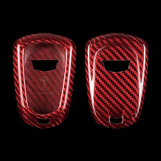 Cadillac Carbon Fiber Key Fob Case (Model B) - Ruby Red (Glass Fiber)|Sold in Dturman.com Dubai UAE.