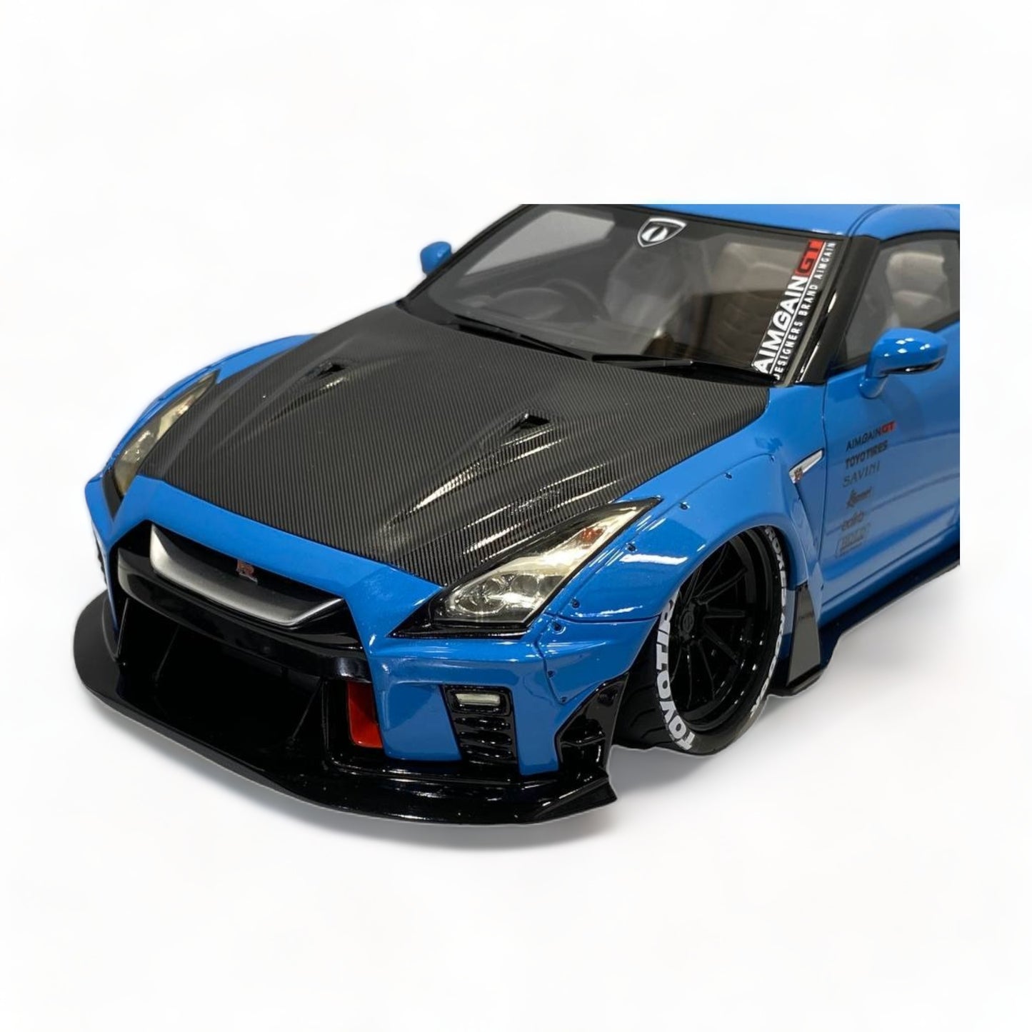 1/18 Diecast Miniature Nissan GT-R R35 LBWK LB*Performance Blue/Carbon Aimgain Model Car|Sold in Dturman.com Dubai UAE.