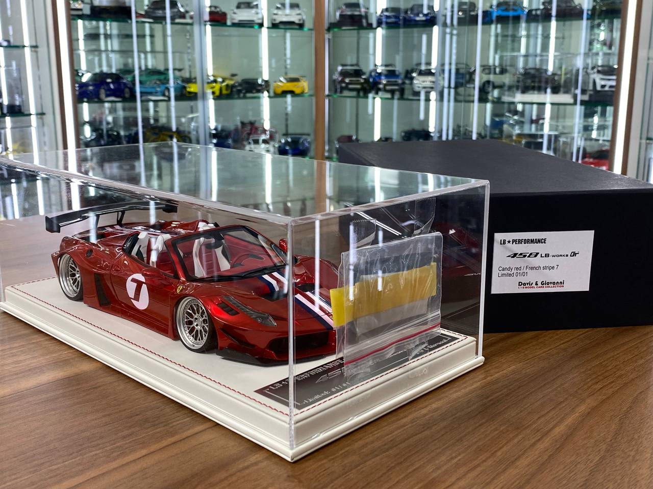 1:18 Resin Davis & Giovanni Ferrari 458 Spider GT LB Works Candy Red / French Stripe 7 – Limited 1 of 1