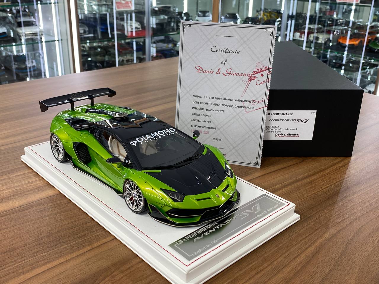 1/18 Resin Davis & Giovanni Lamborghini AVENTADOR SVJ LB Performance Verde Dorado, carbon roof Limited- 1 of 8pcs