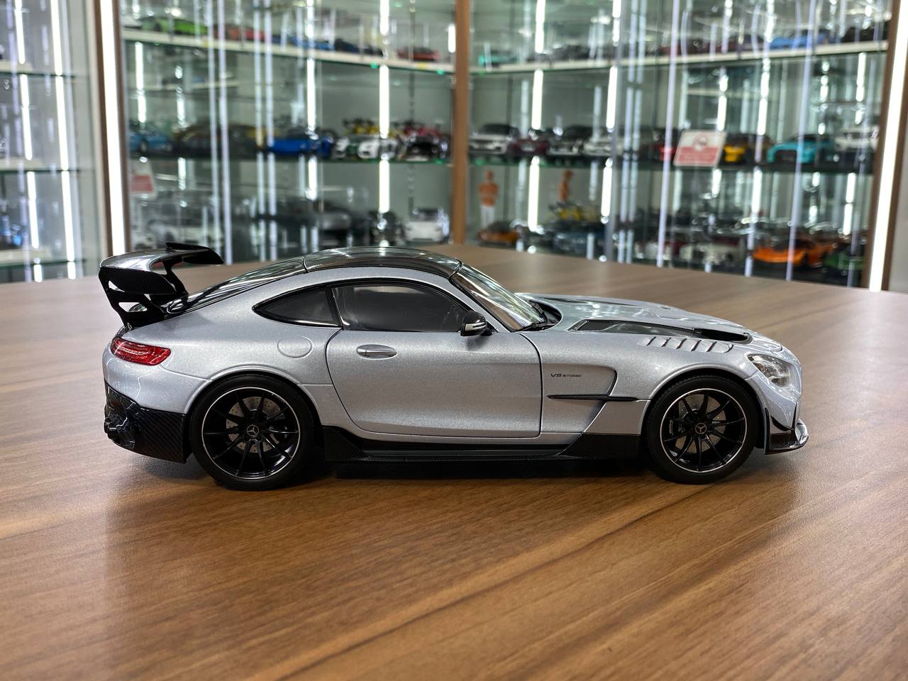 1/18 diecast Norev Dealer Edition Mercedes Benz AMG GT Black Series in high tech silver