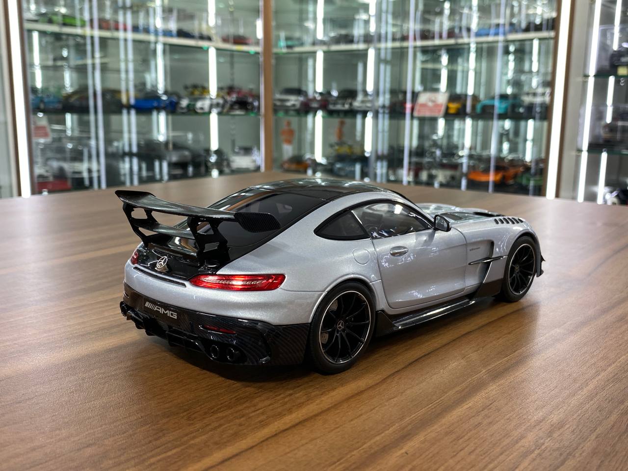 1/18 diecast Norev Dealer Edition Mercedes Benz AMG GT Black Series in high tech silver