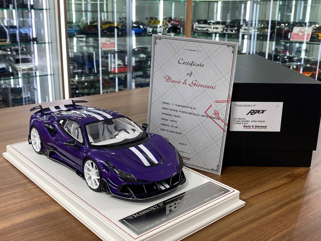1/18 Resin Ferrari F8XX MANSORY Purple metallic, white stripes – Davis & Giovanni | Limited 6 pcs