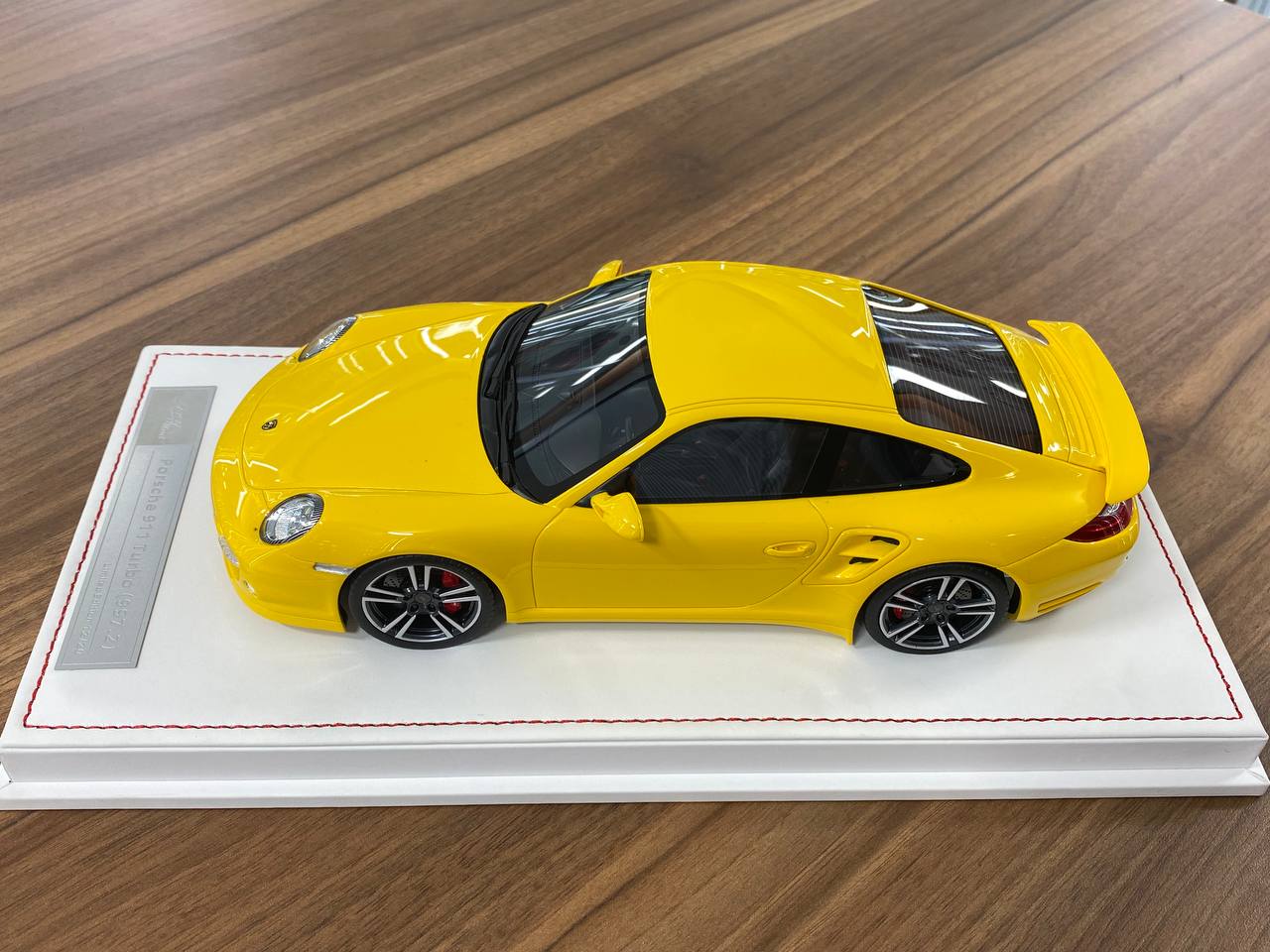 1:18 Resin Porsche 911 Turbo S (997.2) Yellow Exterior with Black Interior Silver Rim Ivy Model