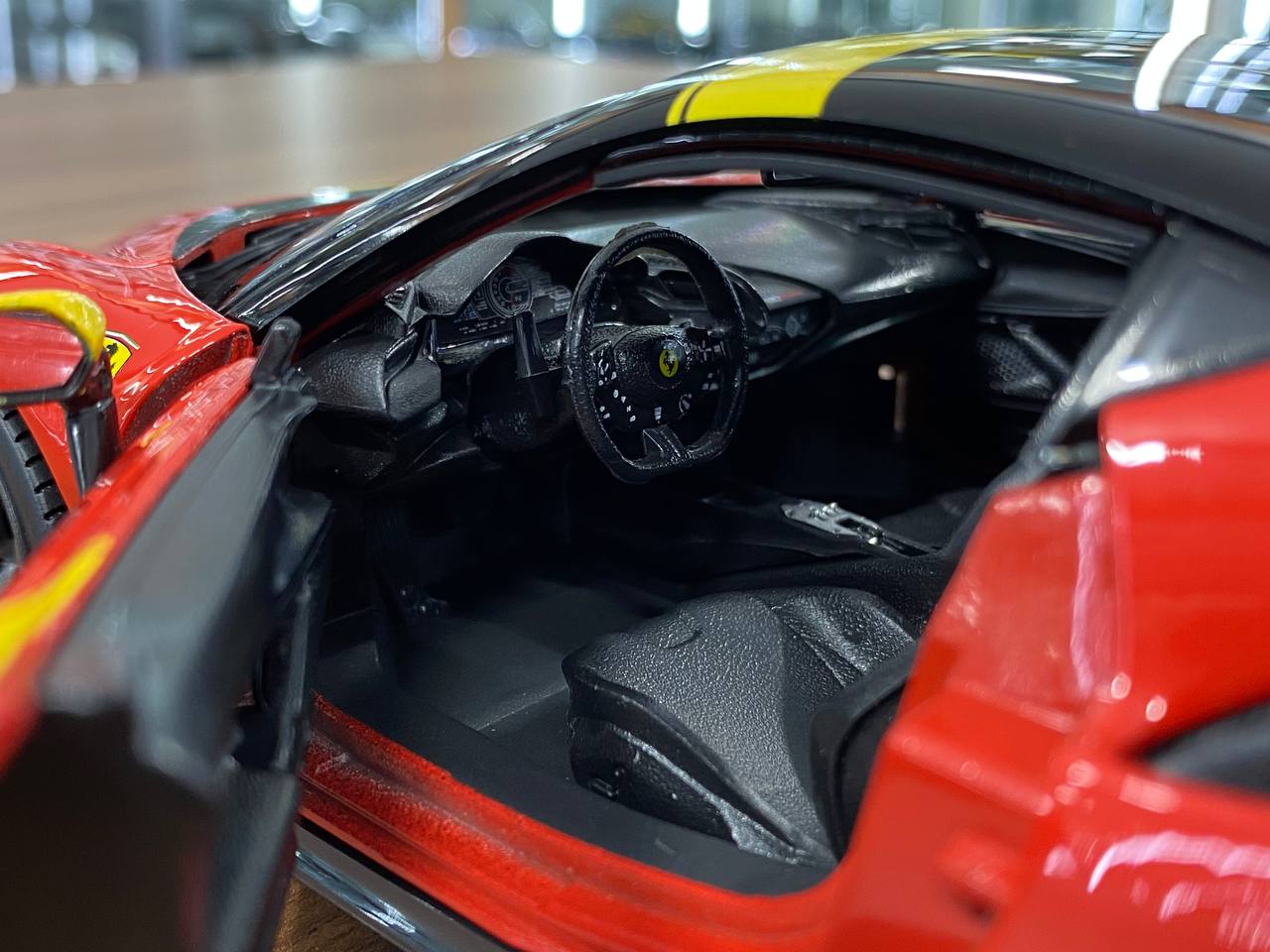 1/18 Diecast Full opening Bburago Ferrari SF90 Stradale Assetto Fiorano #50  Red / Yellow stripe