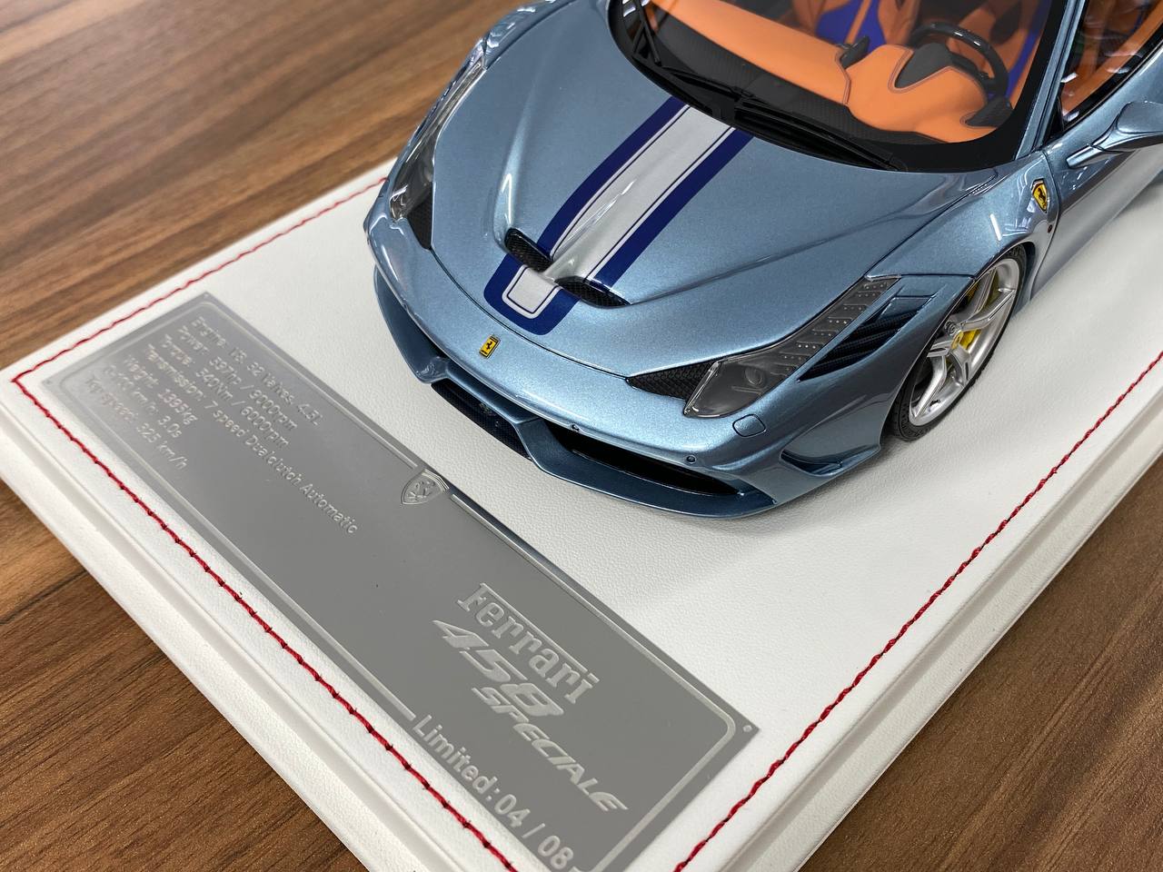 1/18 Resin – Ferrari 458 Speciale | Davis & Giovanni | Azzurro California with Silver / Blue Stripe