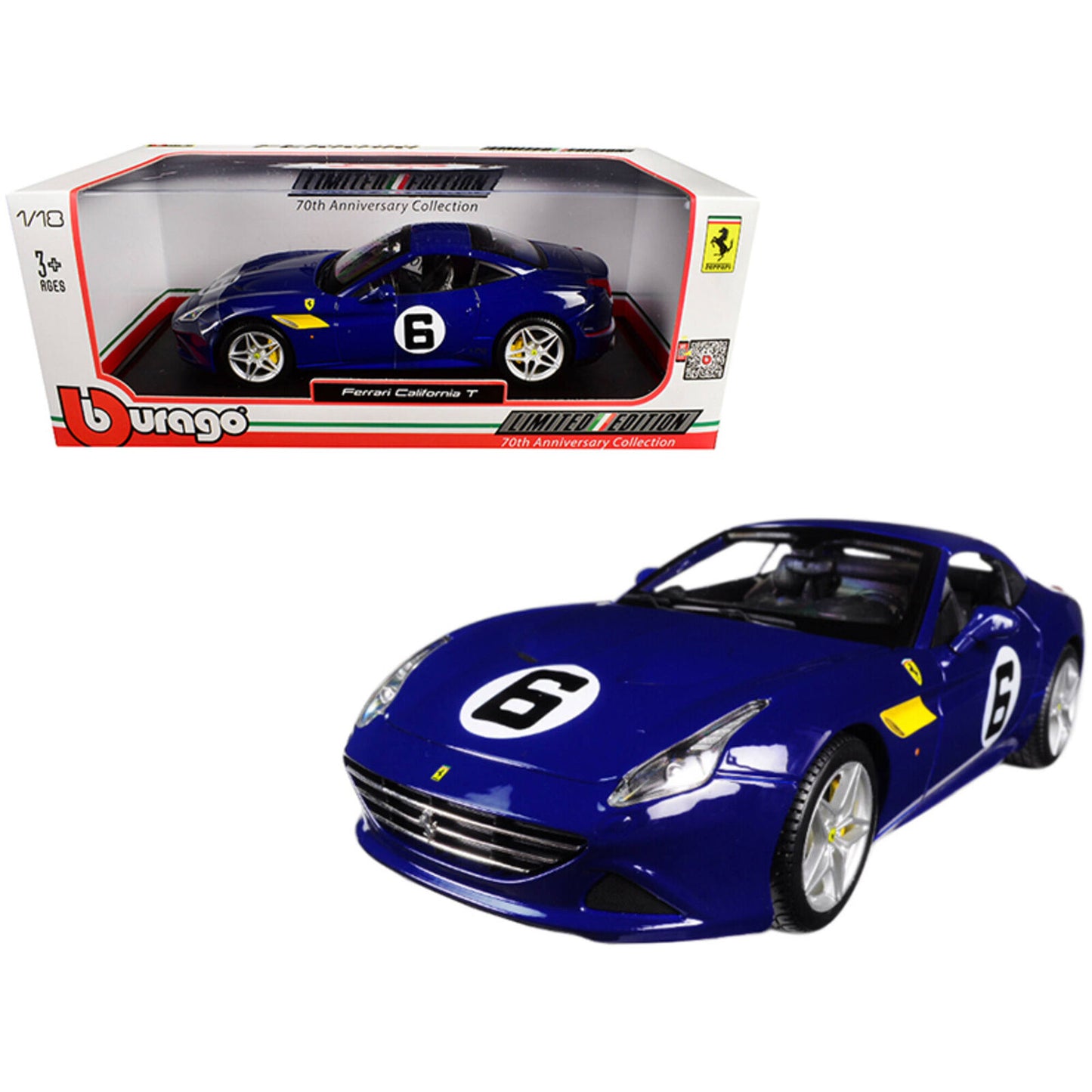 1/18 Diecast Ferrari California T Blue Bburago Scale Model Car