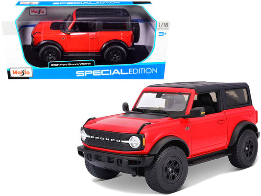 1/18 Diecast 2021 Ford Bronco Wildtrak Red with Black Top "Special Edition" Scale Model Car