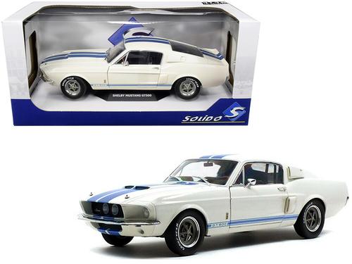 1967 Ford Mustang Shelby GT500 White with Light Blue Stripes 1-18 Diecast Model Car by Solido