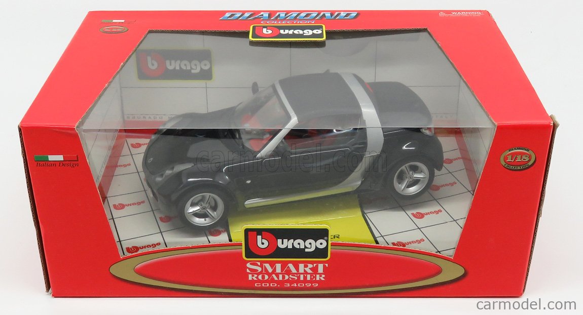 1/18 Diecast Smart Roadster Coupe Black Bburago Scale Model Car