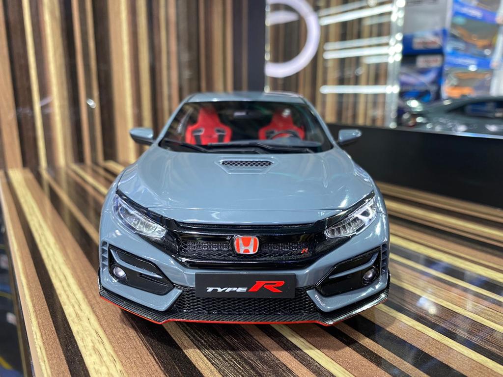 1/18 Diecast Honda Civic Type R 2021 Grey LCD Scale Model Car