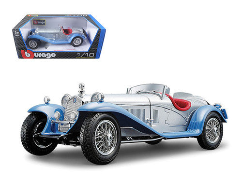 1/18 Diecast Alfa Romeo 8C 2300 Spider Turing Blue and Silver Bburago Scale Model Car