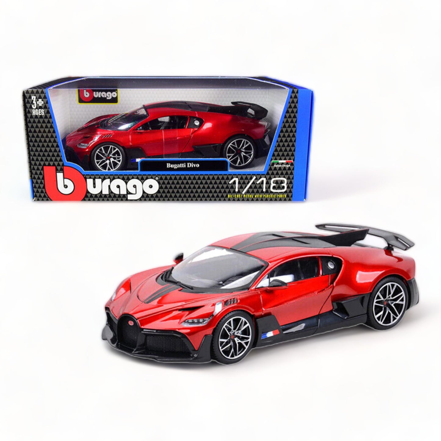 1/18 Diecast Bugatti Divo Red Metallic with Carbon Accents Scale Model Car