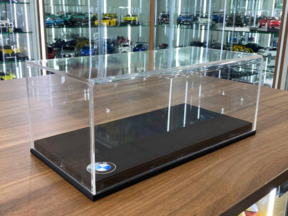 1:18 Acrylic Display Case – Black Leather Base with BMW Logo Print