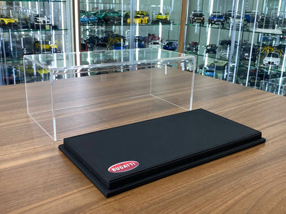 1:18 Acrylic Display Case – Black Leather Base with Bugatti Logo Print