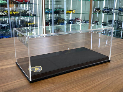 1:18 Acrylic Display Case – Black Leather Base with Lamborghini Logo Print