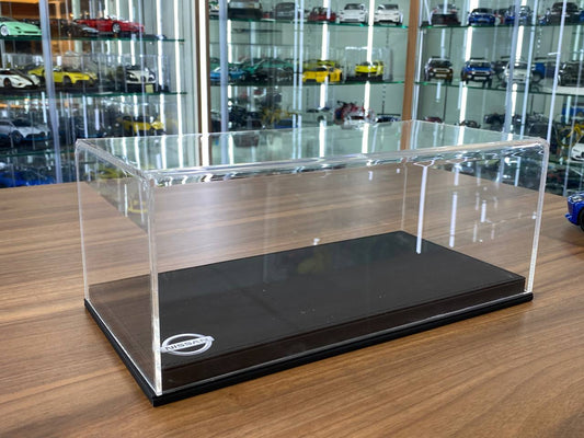 1:18 Acrylic Display Case – Black Leather Base with Nissan Logo Print