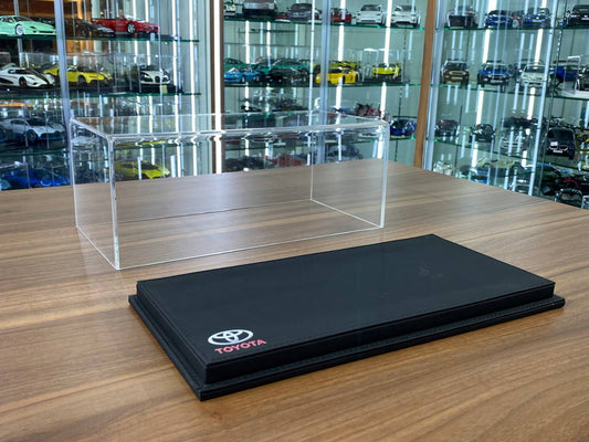 1:18 Acrylic Display Case – Black Leather Base with Toyota Logo Print