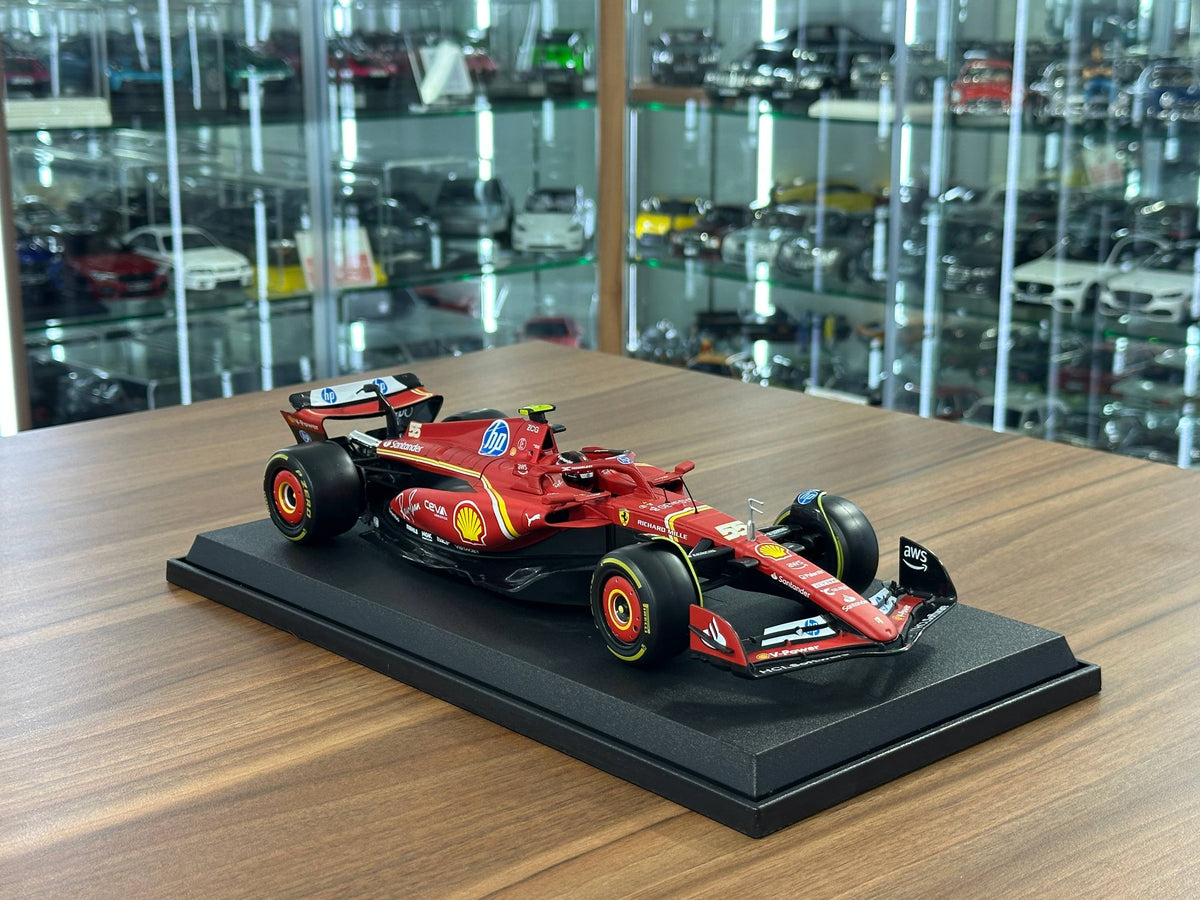 1:18 Bburago Ferrari SF-24 Carlos Sainz 55 2024 Season Matt Red Diecast Scale Model