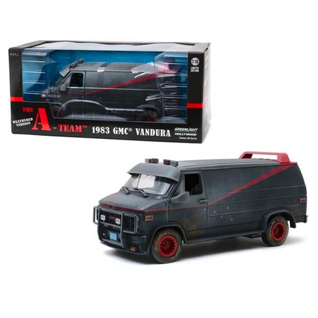 1983 GMC Vandura Black Weathered Version with Bullet Holes "The A-Team" (1983-1987) TV Series 1-18 Diecast Model Car by Greenlight