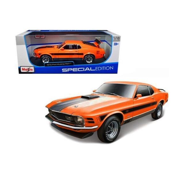 1970 Ford Mustang Mach 1 Orange 1/18 Diecast Model car by Maisto