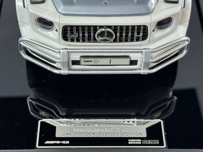 Mercedes-Benz AMG G 63 UAE Golden Jubilee Edition resin model car – Motor Helix 1:18 White Silver special number 01 of 99 Dubai edition