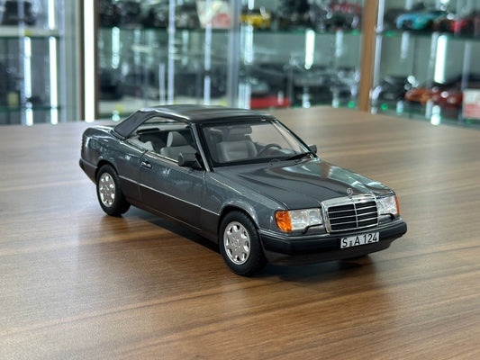 1/18 Diecast Mercedes-Benz 300 CE-24 Cabriolet (W124, 1991–1993) – Norev Dealer Edition (Pearl Grey)