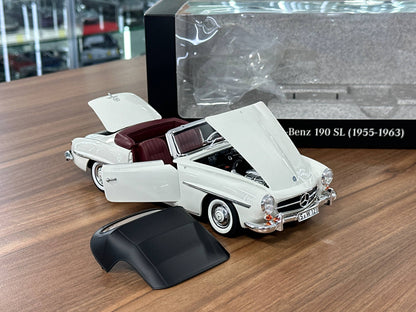 Mercedes-Benz 190 SL Cabriolet (W121, 1955–1963) diecast model car – Norev Dealer Edition 1:18 Pearl White full opening Dubai edition