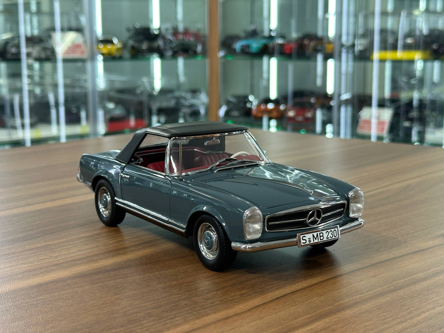 1/18 Diecast Mercedes-Benz 230 SL Pagoda (W113, 1963–1967) – Norev Dealer Edition (Blue)