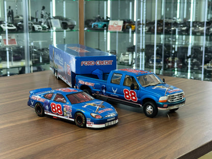 Brookfield Collectors Guild NASCAR Ford Taurus & Ford F‑350 Crew Cab 1998 – Dale Jarrett #88 US Air Force Tribute Stock Car & Trailer – 1:24 Diecast Model (Full Opening, Limited Edition)