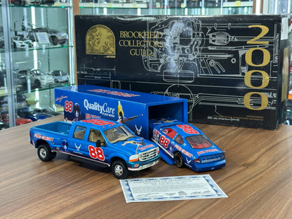 Brookfield Collectors Guild NASCAR Ford Taurus & Ford F‑350 Crew Cab 1998 – Dale Jarrett #88 US Air Force Tribute Stock Car & Trailer – 1:24 Diecast Model (Full Opening, Limited Edition)