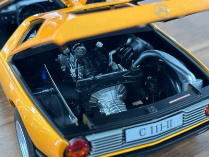 1/18 Diecast Mercedes-Benz C111-II (1970) – Norev Dealer Edition (Weissherbst Orange)