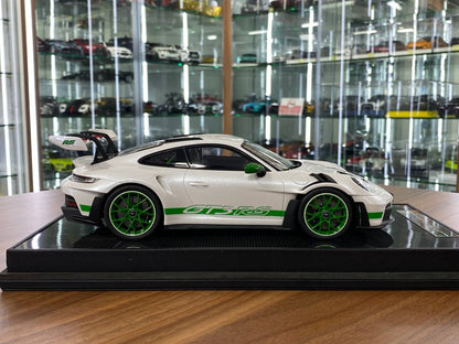 🚨1:18 Resin Model Porsche 911 GT3 RS (992.1)  – White/Green Wheels | Timothy & Pierre (Limited 49 pcs)