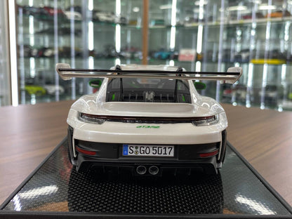 🚨1:18 Resin Model Porsche 911 GT3 RS (992.1)  – White/Green Wheels | Timothy & Pierre (Limited 49 pcs)