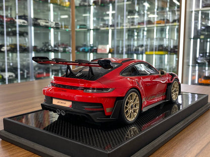 1:18 Resin Model Porsche 911 GT3 RS (992.1) – Red/Golden Rims | Timothy & Pierre (Limited 40 pcs – Dubai Collectors