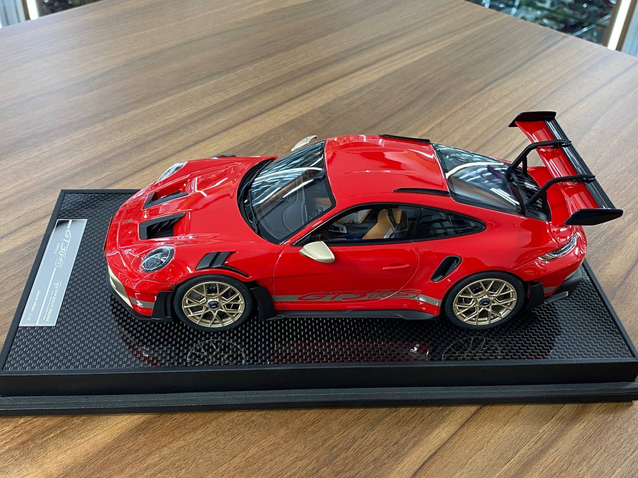 1:18 Resin Model Porsche 911 GT3 RS (992.1) – Red/Golden Rims | Timothy & Pierre (Limited 40 pcs – Dubai Collectors