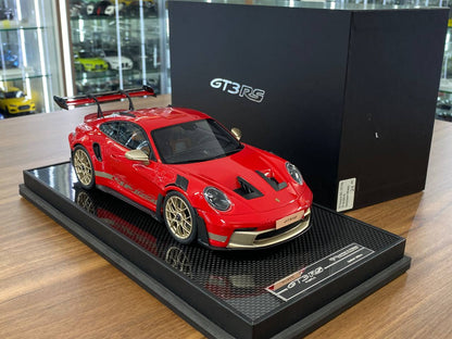 1:18 Resin Model Porsche 911 GT3 RS (992.1) – Red/Golden Rims | Timothy & Pierre (Limited 40 pcs – Dubai Collectors