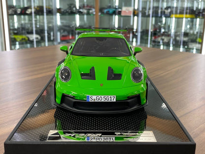 1:18 Resin Model Porsche 911 GT3 RS (992.1) – Python Green/Black Rims | Timothy & Pierre (Limited 30 pcs – Dubai Collectors))